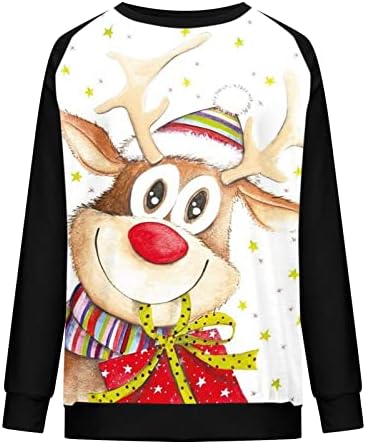 Camisas de Natal femininas Papai Noel e veado Túnica de túnica longa Manga longa Baseball Tshirt Crewneck Blusa Top Sweatshirt