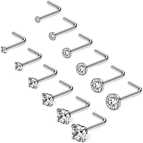 Ruifan 20g 1,5 mm 2mm 2,5 mm 3mm 3,5 mm 4mm de 4 mm de diamante transparente CZ Nariz L Studs anéis de piercing jóias 4-20pcs