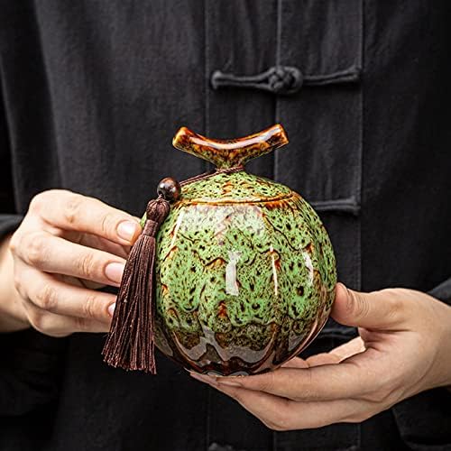Erhai Pumpkin Style Tea jarra de chá de chá preto tanque selado tanque de armazenamento puer chá cerâmica jarra de jarra amarela