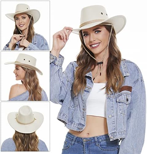 Aresvns Cowboy Hats para homens e mulheres, Faux sentiu chapéu de vaqueira, chapéu ocidental, chapéu mexicano, chapéu de largura ao ar livre com cinta