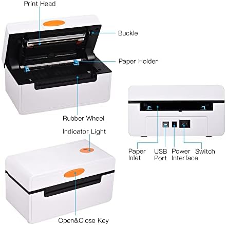 N/A Impressora de etiqueta térmica de desktop para pacote de remessa 4x6, tudo em um fabricante de etiquetas 180 mm/s térmico de adesivo térmico max.110mm papel