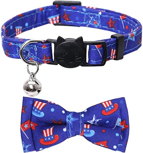 2 pacote colar de gato de bandeira americana com bell tie breakaway ajustável no dia 4 de julho do Dia da Independência