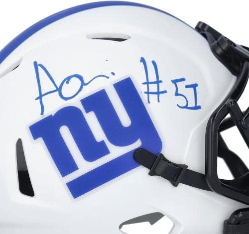 Azeez Olujari New York Giants autografados Autografou Riddell Eclipse Lunipse Mini Capacete de velocidade alternativa - Mini capacetes autografados da NFL
