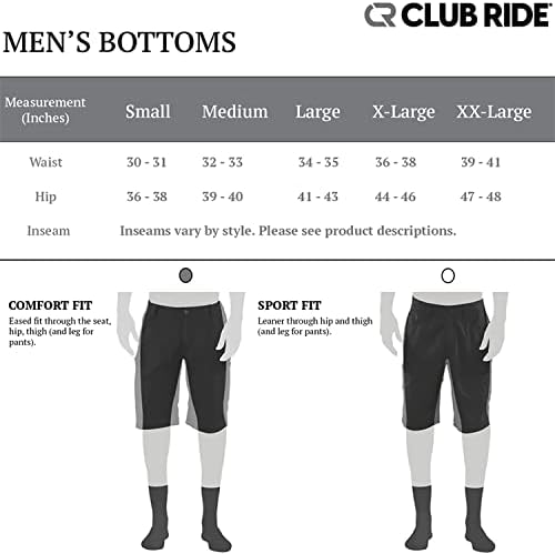 Clube Ride Apparel Fuze Cycling curto com camurça de nível 2 - shorts de bicicleta masculinos com camurça removível