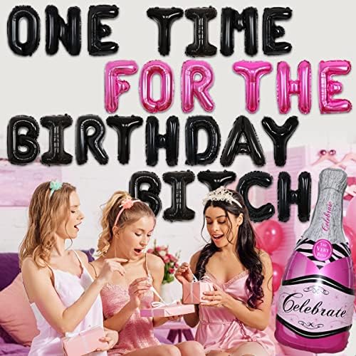 Decorações de festas de aniversário para meninas mulheres rosa quente - uma vez para os balões de puta de aniversário, balão de papel de garrafa de champanhe rosa para o dia 18 25º 30º 40º Meninas de Meninas