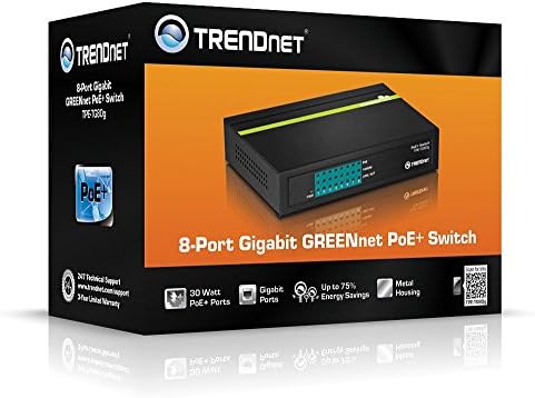 TrendNet 8 portas Gigabit GreenNet Poe+ Switch - 8 portas - 8 x Poe+ - 10/10/1000Base -T - Portas Poe -
