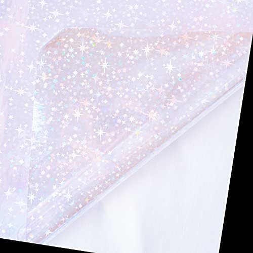 2 tipos de folhas de laminadas holográficas transparentes sobreposição de laminação Vinil A4 Tamanho Auto-adesivo Filme holográfico de laminato Vinil impermeável papel para artesanato DIY, 10 folhas de 8,25 x 11,7 polegadas