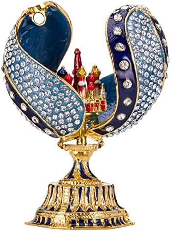 Danila-Uvenirs Faberge Style Twisted Egg com Catedral Saint-Basil 4,8 '' Azul