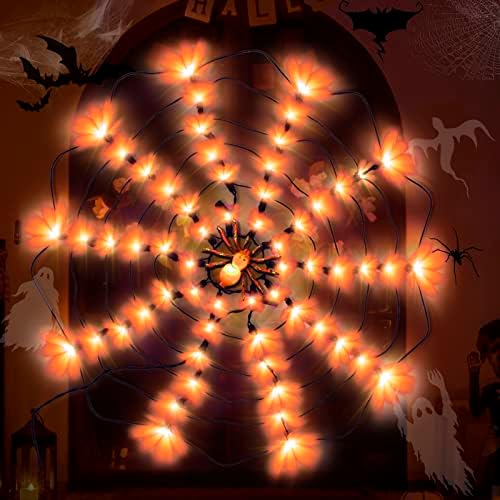 Twinkle Star Halloween laranja laranja 60 LENTES LED SPIDA LUZES COM Aranha, Decorações de rede de aranha de alta tensão