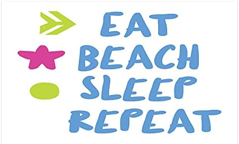 Ambesonne dizendo suporte de escova de dentes cerâmica, tipografia Doodle Eat Beach Sleep Repeat Motive Message, bancada