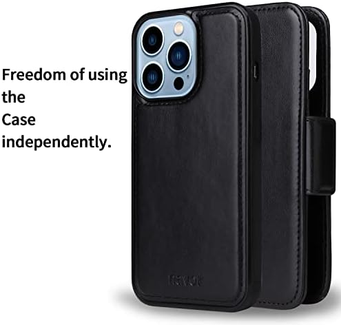 Navor Universal Car Mount & destacável Caixa de carteira magnética compatível com o iPhone 13 Pro [6,1 polegadas] [fólio], RFID Protection Kickstand -preto