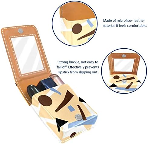 Caixa de batom oryuekan com espelho bolsa de maquiagem portátil fofa, bolsa cosmética, padrão geométrico minimalista moderno vintage