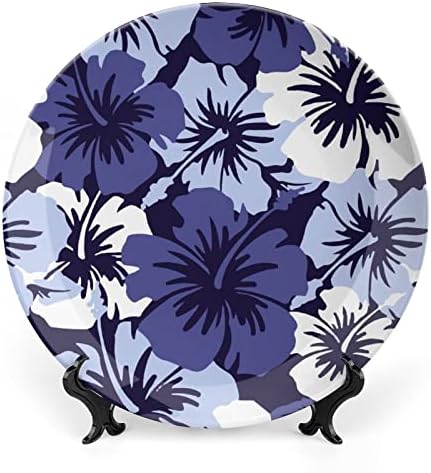 Blue Hibiscus Cerâmica China Placas decorativas com ornamentos pendurados Pratos de jantar