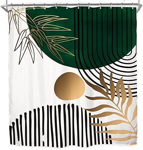 Miyotaa abstrato folhas cortinas de chuveiro conjunto 71wx71h polegadas esmeralda verde