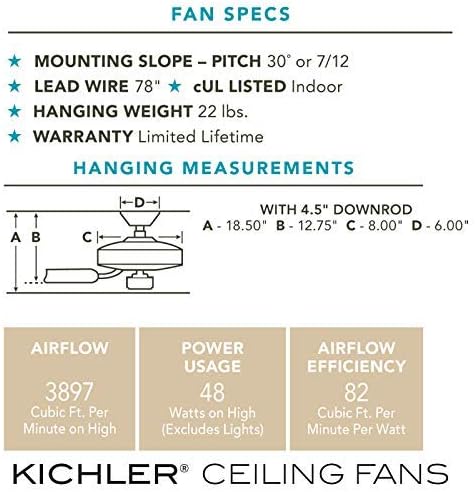 Kichler 330241oz Montagem saliente, 5 lâminas de nogueira ventilador de teto, bronze/escuro