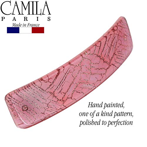 Camila Paris CP2278 Clipe de Barrette de Cabelo Francês para Meninas Rosa Grandes Rodadas Rosa e Dourado, Clipes de Cabelo de Grip