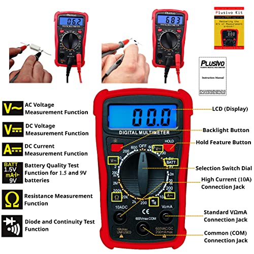 Multímetro digital DC AC Voltímetro OHM VOLT AMP Multi -Testador para tensão, corrente, resistência, continuidade, diodo com sondas