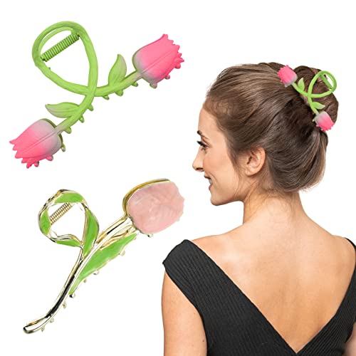 2 pacote de moda tulipa clipes de cabelo de flor grande não deslize diversão com clipe de clipe de clipe de acessórios para mulheres e meninas