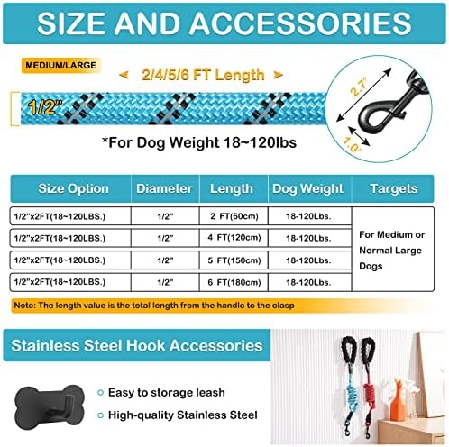Rttochfy Dog Leash corda refletiva: 2/4/5/6 pés de serviço de cão pesado para cães pequenos cães grandes cães nylon coleira