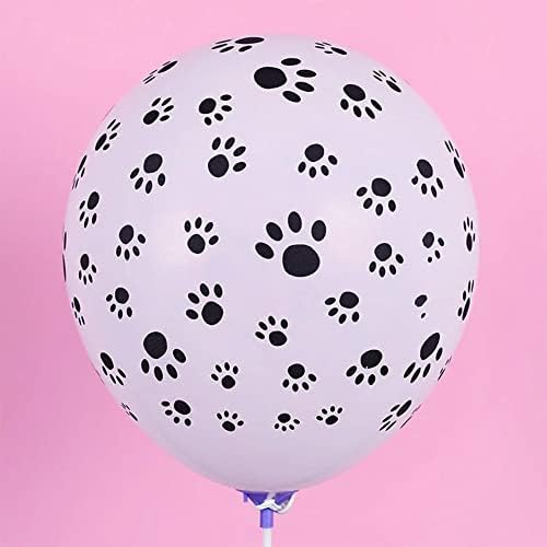 DelightBox Paw Prints-A-Round Balloons de látex biodegradáveis, branco com pata preta impressões em geral, 11 polegadas