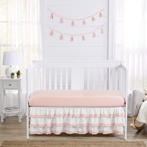 Doce JoJo Designs Boho Bohemian Girl Baby Crib Salia Berçário Ruffle - Blush Rosa e White Farmhouse Designer chique moderno Minimalista Ruffle Tassel Fringe MacMame Cotton Algodão