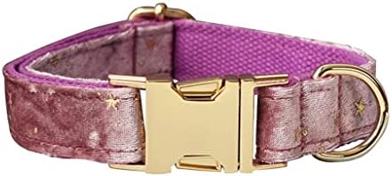 Wzhsdkl Pink Velvet Dog Collar and Leash Set for Small Dog Personalizado Cola de cachorro feminina com estrelas de ouro de ouro Bowtie estilo de Natal