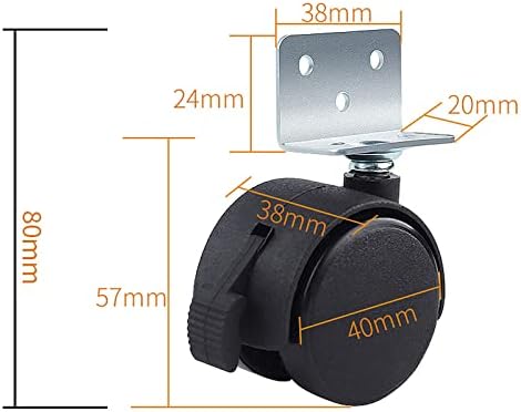 Bienka 4pcs 40mm rodas de mamona giratória com parafusos, rodas de gola de móveis com prato em forma de L, recebantes rotativos de 360 ​​graus, para mesa de café, gabinete, bancada, carrinho, rodízios de berços