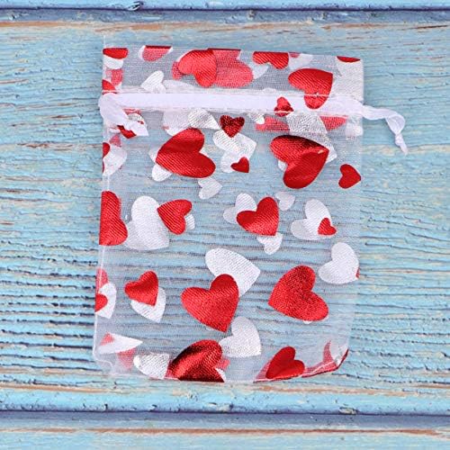 Bolsa Kesyoo Mesh Drawtring Bag 50pcs Organza Bolsa de presente Vermelho Coração puro Candystring Bags Festa de casamento Mesh Treat