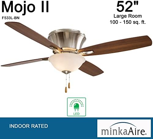 Minka-Aire F533L-BN, MOJO II 52 Ventilador de teto com kit de luz LED em níquel escovado