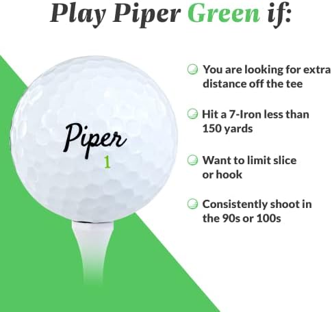 Piper Golf Premium Golf Balls para distância máxima e tiros mais retos | Faixa de handicap 15+ | USGA aprovada | 1 dúzia | Surlyn de 2 peças
