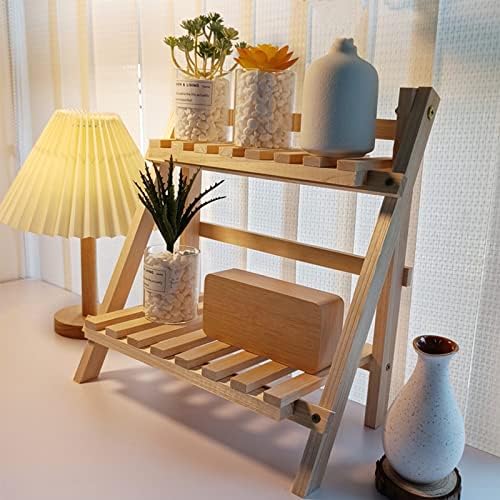 Organizador de armazenamento de mesa de camada dupla de madeira, prateleiras dobráveis ​​de escada de duas camadas, prateleiras