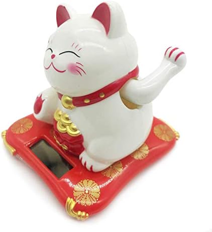 Mose Cafolo Energia solar Powered White Maneki Neko acenando para o Lucky Money Cat para o escritório em casa e a decoração de