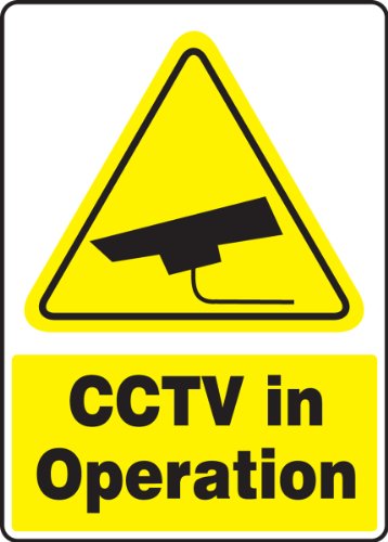 Accuform MSEC573VP Sinal de segurança plástico, CCTV em operação com gráfico, 14 comprimento x 10 largura x 0,055 espessura, amarelo/preto