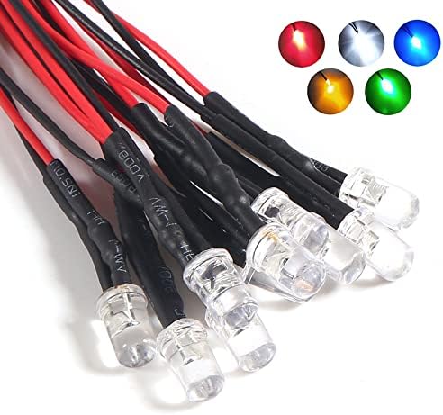 Aceirmc 50pcs 12 volts de 5 mm de luz LED em que emitindo diodos pré -conectados 7,9 polegadas DC 12V LENTS LENTS LIVRA LIVRA PEQUENA