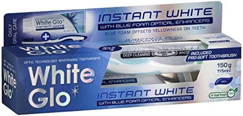 GLO White Instant Instant White Optic Technology Branchando creme dental + escova de dentes