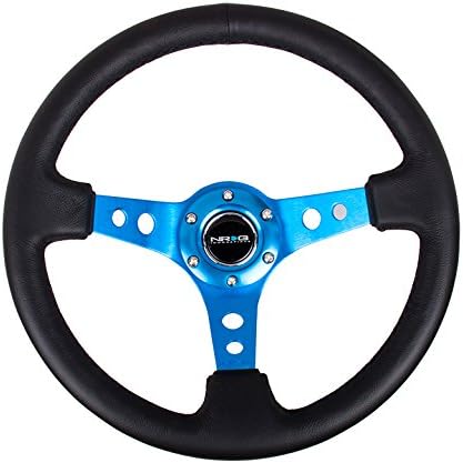 NRG Innovations NRG -RST -006BL Roda de direção reforçada - Volta de direção esportiva de 350 mm - Blue falou com orifícios redondos/couro