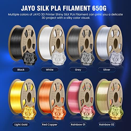 Silk Black Pla 3D Filamento de 1,75 mm, Jayo Silk Pla Pla 0,65 kg Material de impressão 3D, superfície brilhante e sedosa, filamento
