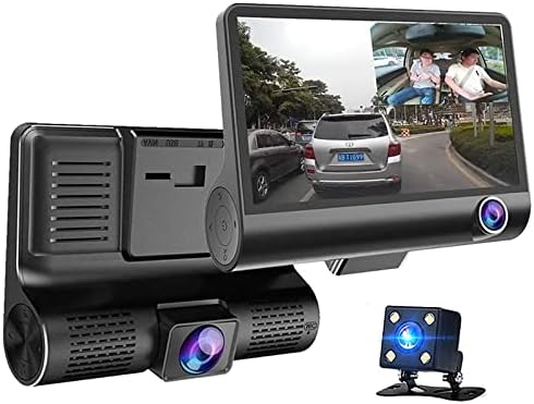 EV Pure - 1080p Full HD Dash Cam com cartão SD de 32 GB, tela de 4 polegadas, 3 câmeras, 170 câmera frontal grande angular, visão noturna, WDR, trava de acidente, gravação de loop, monitor de estacionamento, detecção de movimento