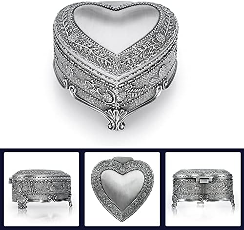 Caixa de jóias do formato do coração vintage Hipiwe - Antigo anel/brincos/organizador de armazenamento de colar, caixa de