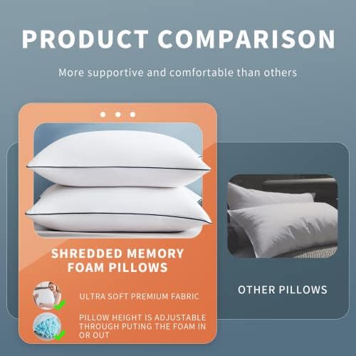 Almofadas de cama para camas para dormir queen size pilotes de espuma de memória ralada Conjunto de 2 travesseiros de apoio premium para as costas laterais dormentes com tampa removível, 20x30 polegadas