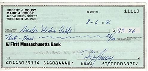 Bob Cousy assinou autógrafo Banco pessoal cheque Boston Celtics 11110 JSA AC71357 - NBA Cut Signature