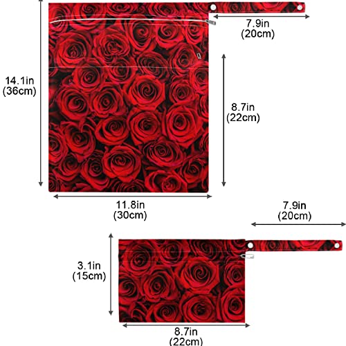 VISESUNNY RED ROSE TEXTURA DE FEZ REDE 2PCS SACO molhado com bolsos com zíper bolsa de fraldas reutilizáveis ​​laváveis ​​para viajar,