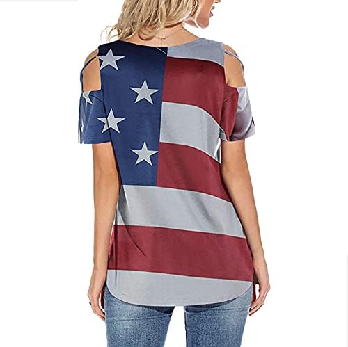 Ticcoy American Flag Patriótico Tamis Camisetas Redonda Hollo Hollow Out Manga Curta Blouses Summer Casual Tunic Tops