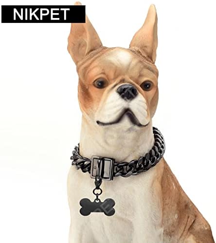 Nikpet Black Dog Chain Collar Metal Aço inoxidável Corrente de ligação cubana forte Colher de pisca -caminha de mastigação