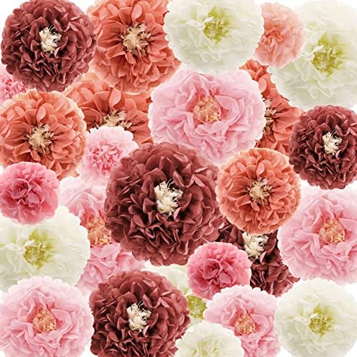 24 peças empoeirado rosa papel flores flores grandes 14 '' papel pom pom pom flores decoração papel bola de flor de sopagem para casamento