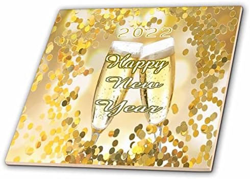 Imagem 3drose de brilhos dourados em torno de taças de champanhe feliz ano novo - azulejos