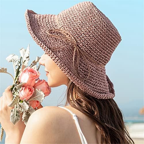 Wyfdp Ladies Sun Hat for Women Bowknot Raffia Straw Hat Summer Summer Hat Wide Brim Beach Hat feminino Chapeau femme
