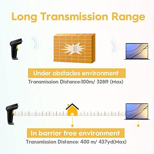 Nadamoo Wireless Barcode Scanner de 328 pés Distância de transmissão Usb sem fio 1D Laser Automático Reader de código