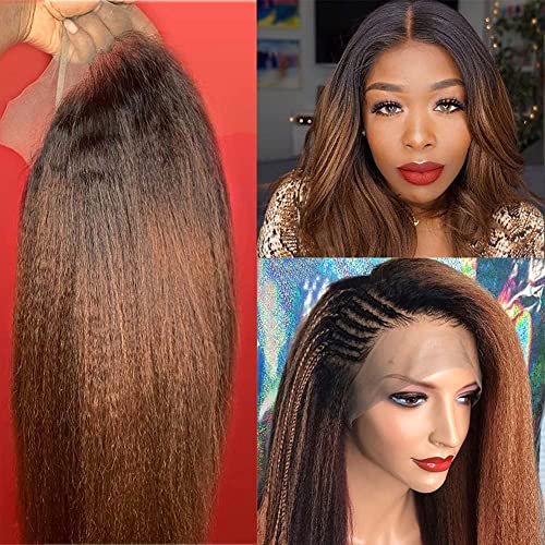 ANONLYLUX OMBRE O ombre kinky helanjo de cabelo humano 13x4 cor marrom yaki peruca de cabelo humano reto pré -arrancada com cabelos
