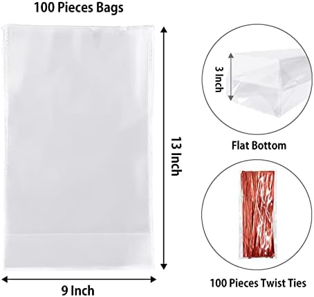 MorePack Sacos de celofane de fundo plano, 100pcs 9x3x13 polegadas Limpa de bolsas de presente de celofane de fundo plano